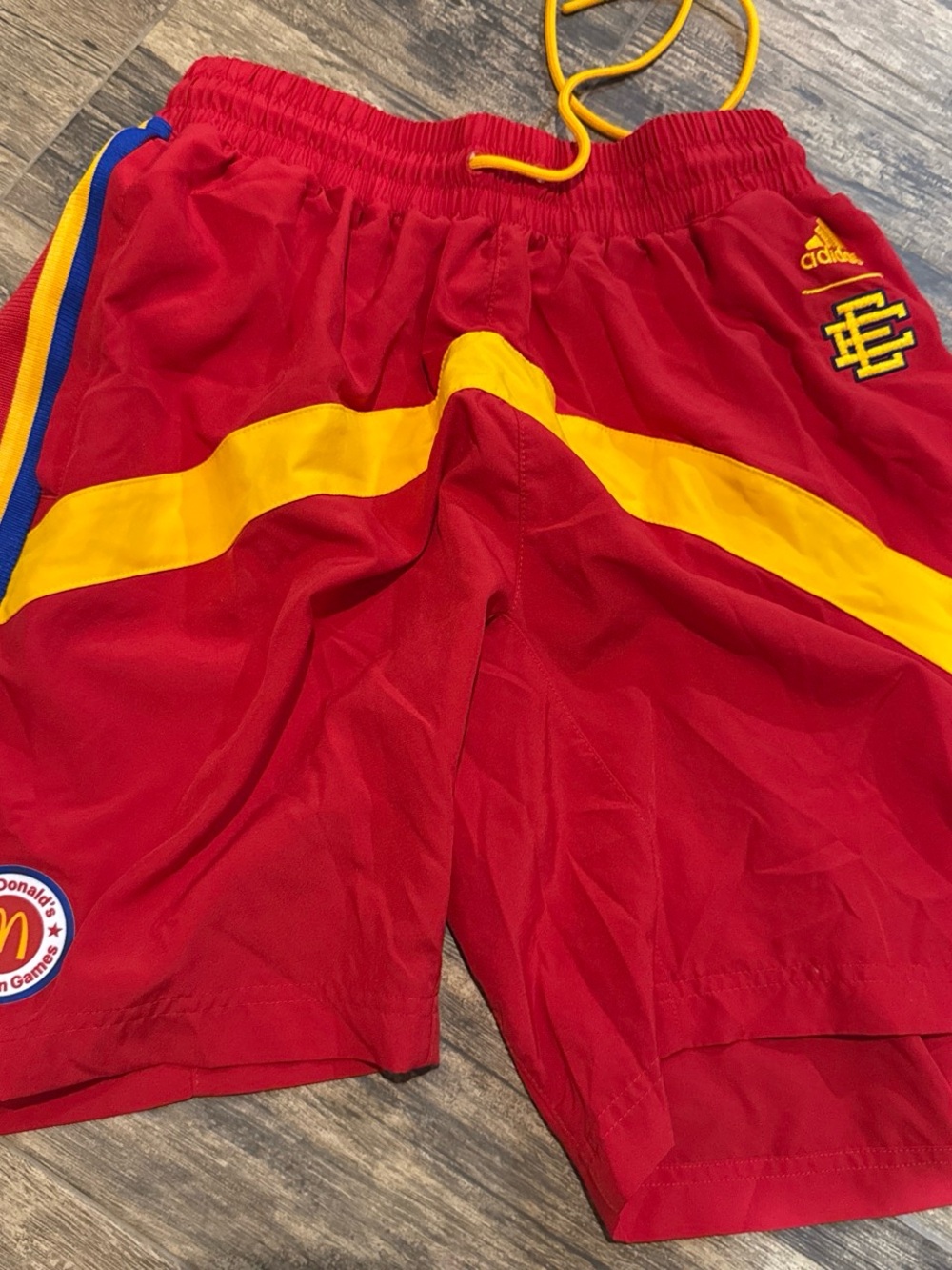 Adidas McDonald's all American Game red and Yellow Shorts with Blue Trim